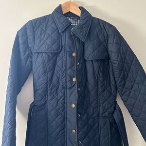 Navy Brooks Brothers Quilted belted coat